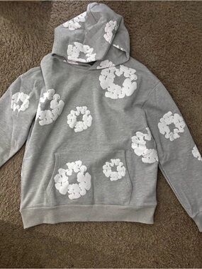 Frame Denim Gray Hoodie with White Floral Print